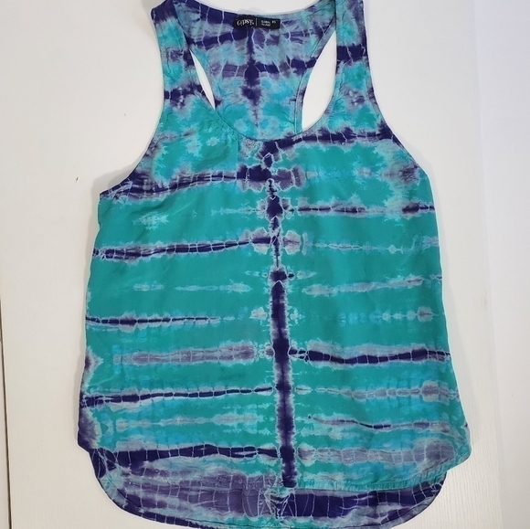 Gypsy 05 100% Silk Blue Green Tie Dye Racerback Tank Top - Picture 4 of 8